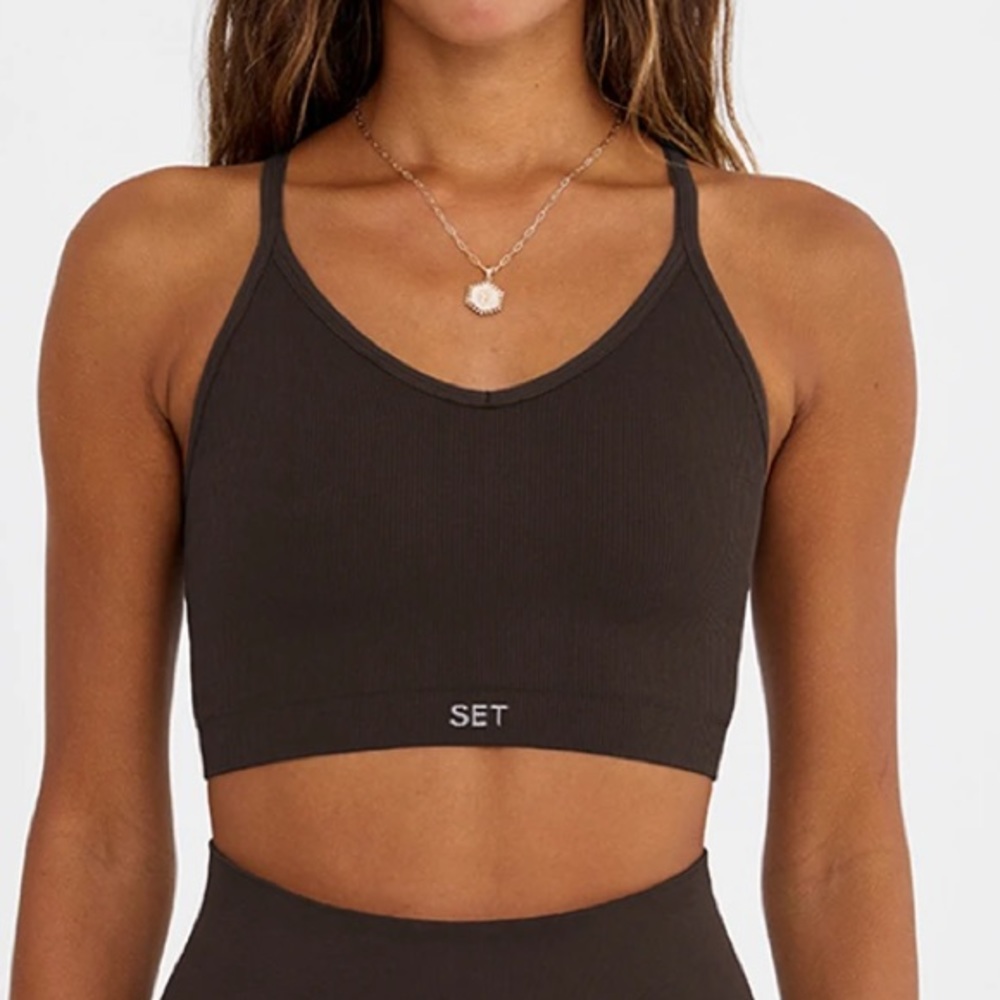 Set Active ribbed v bra in espresso